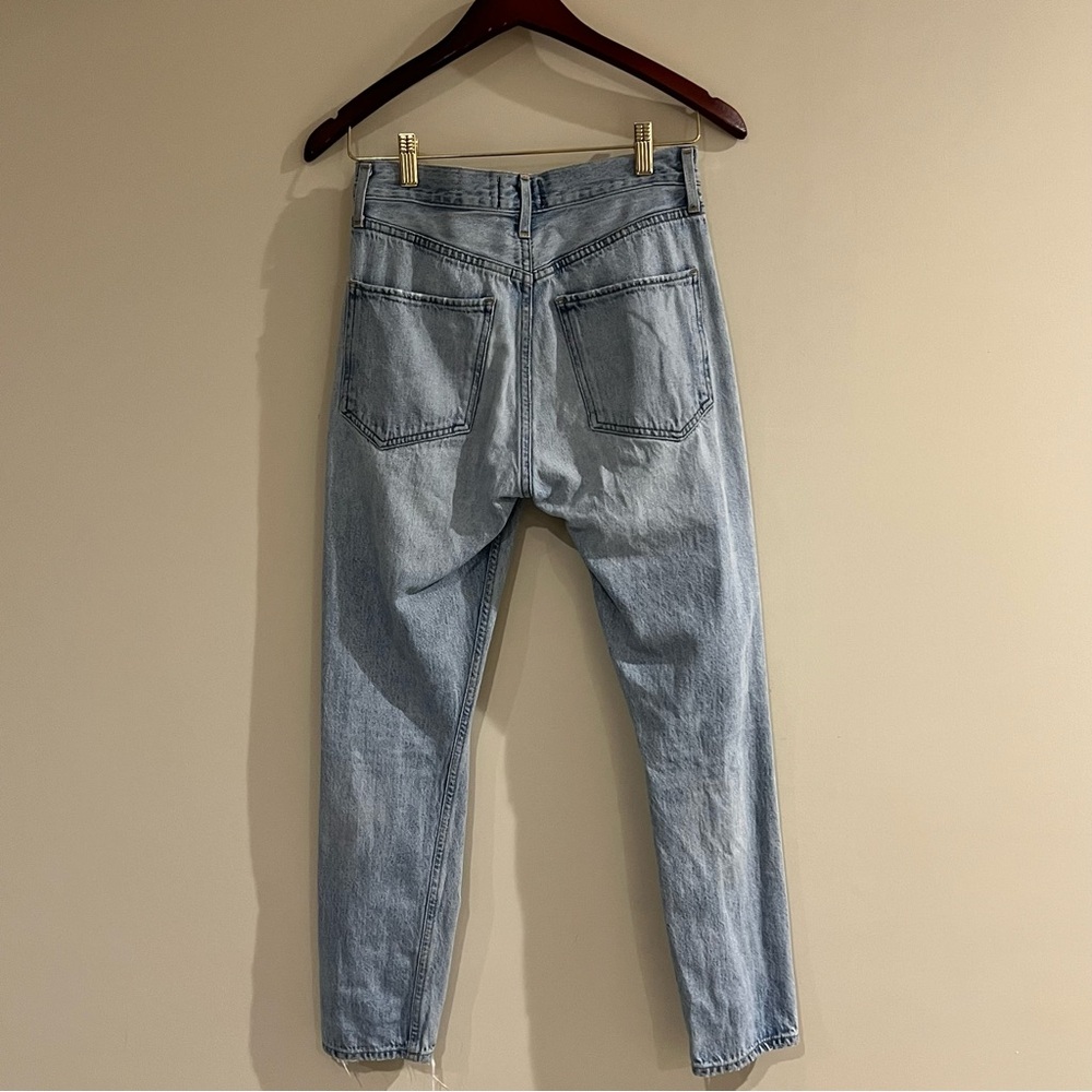 AGOLDE Sz 26 Distressed High Rise Straight Leg Jeans Light Wash Ripped Denim - Picture 6 of 7